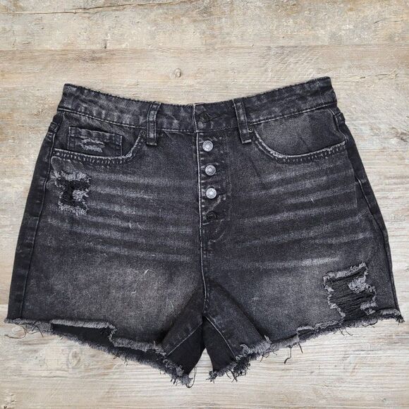 YMI High Rise Dream Fit Shorts Black Dark Wash Womens 11 / 30 Button Fly Denim - Picture 3 of 13